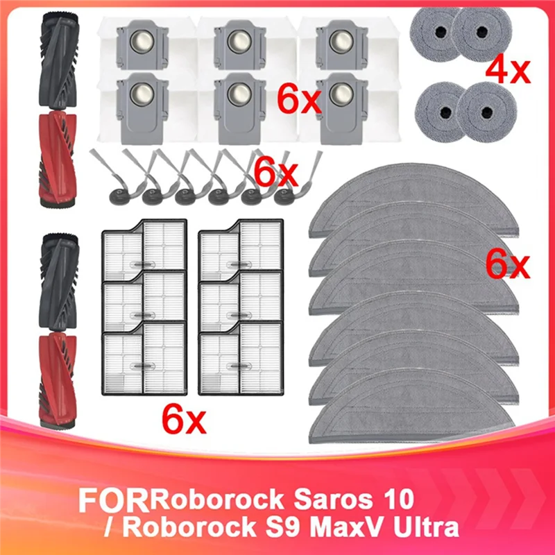 

B07B-аксессуары для Roborock Saros 10/Roborock S9 Maxv Ultra Вакуумные детали Основный ролик Боковая щетка Фильтр Швабра Тканевый мешок для пыли