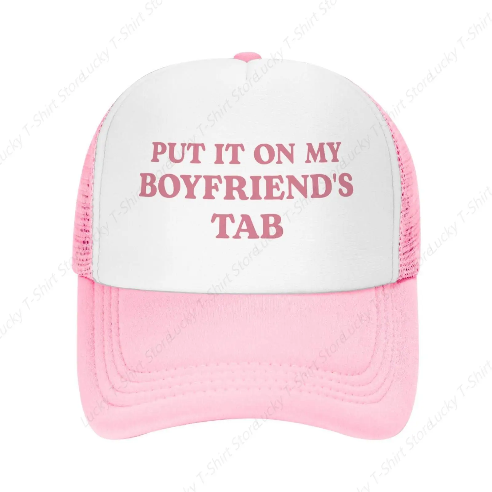 Put It On My Boyfriends Husbands Fiances Tab Trucker Hats for Women Men Hot Pink Funny Gag Trucker Caps Unisex Mesh Caps