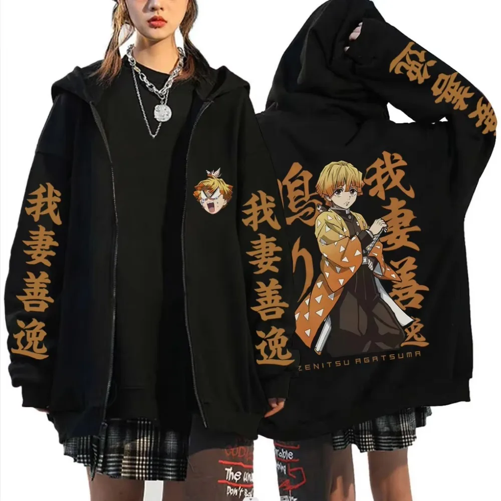 

Anime Demon Slayer Agatsuma Zenitsu Graphic Zipper Hoodie Men Women Clothing Fashion Oversized Cartoon Long Sleeve Zip Up Jacket