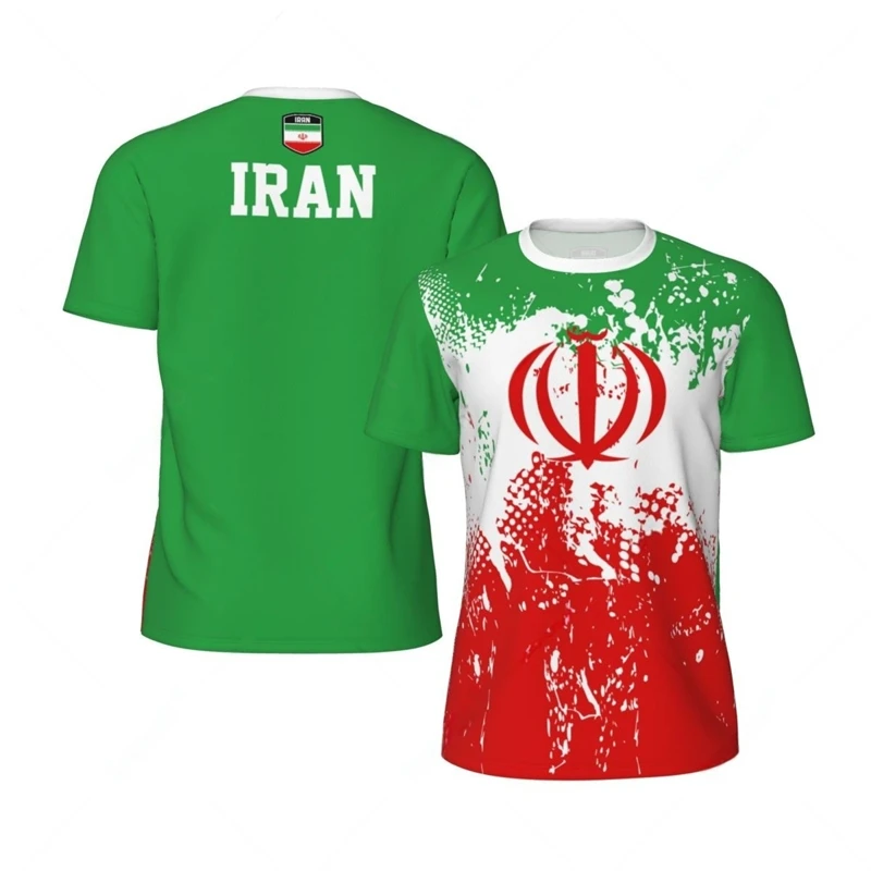 Fashion Iran Flag Football T Shirt Casual Summer Short Sleeve Men's 3D Printed Sports T-shirt Loose Street Quick Dry Tees Tops