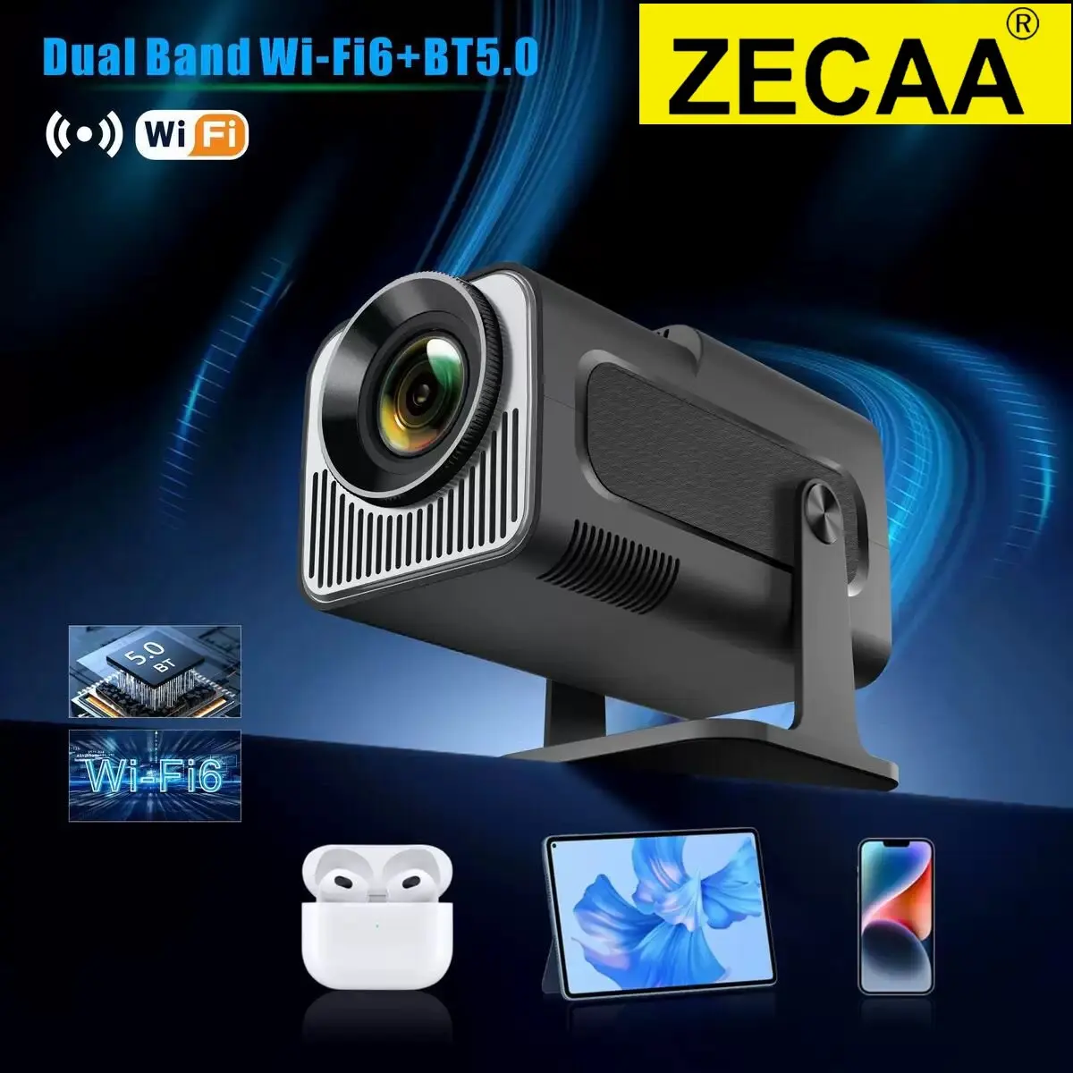 

ZECAA New 300 ANSI Full HD 1080P 4K WiFi 6 Android 11 Portable Bluetooth 5.0 Smart Home Projector Video Smart Projector