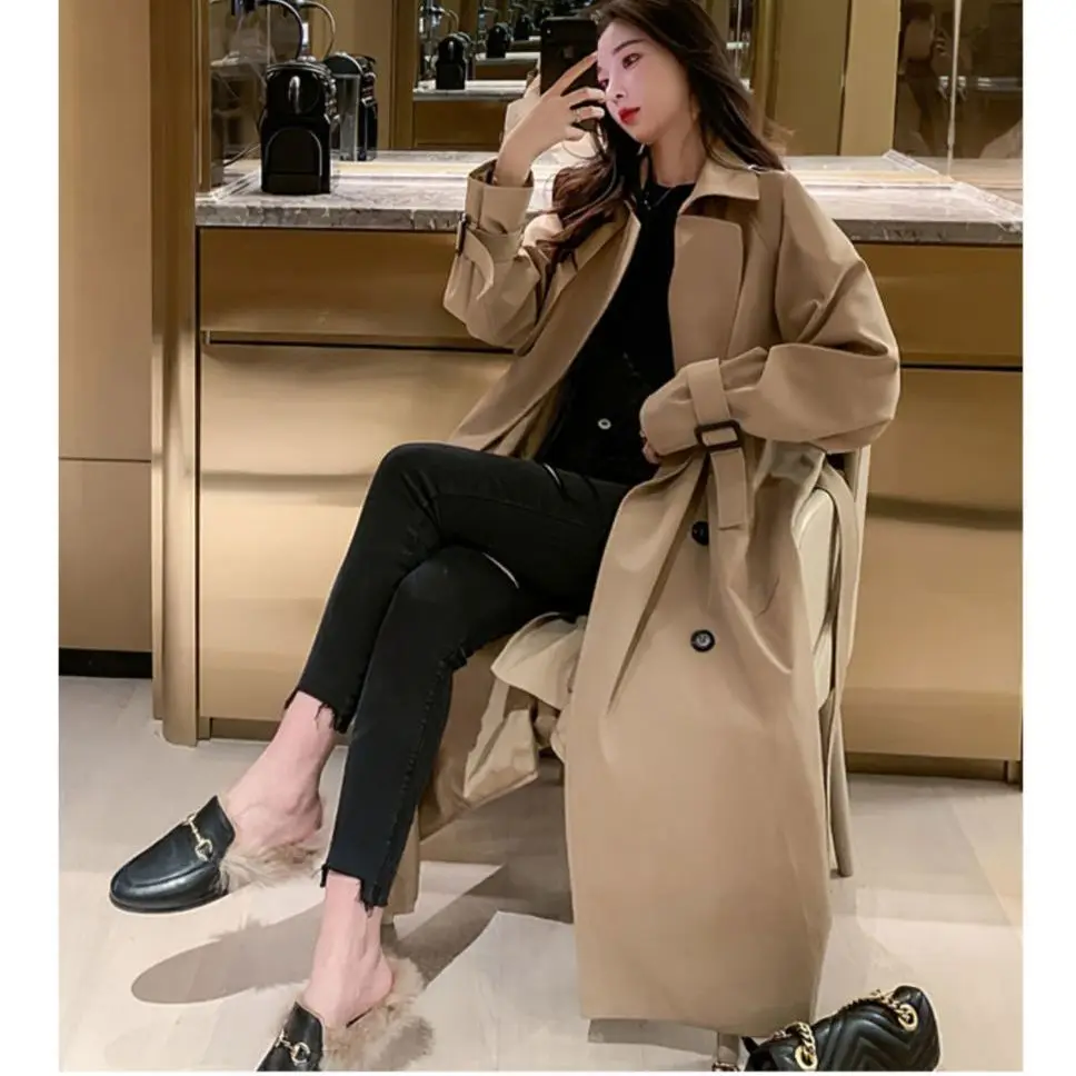 Black Windbreaker Coat Women's 2023 Autumn Korean Mid Length High end British Casual Small CoatE