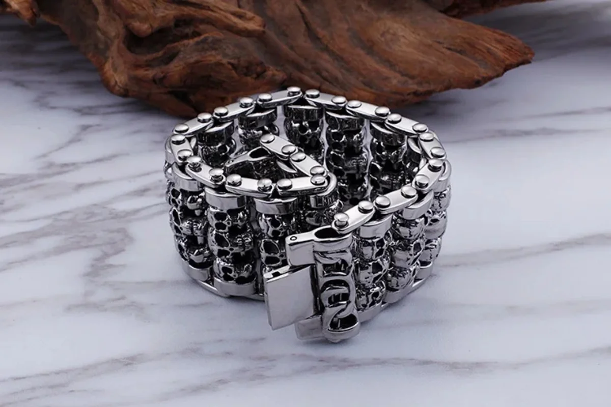 Punk 316 Stainless Steel Multiple Skull Heads Charm Bracelets For Men Biker Hand Chain Bracelet Drop Shipping Jewelry