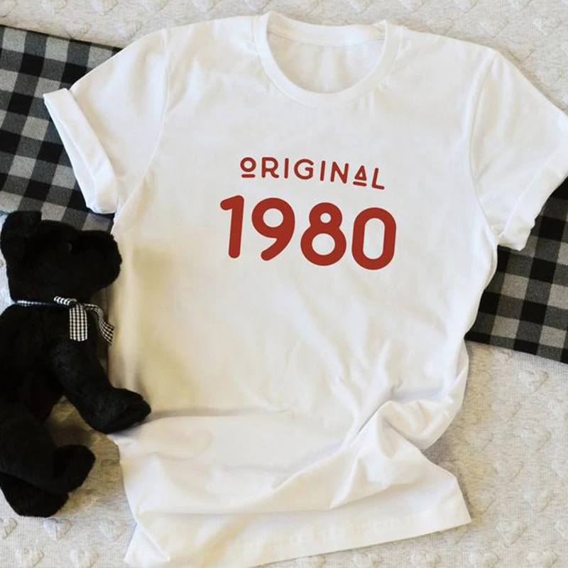 Original 1980 T Shirts Women Cotton 44rd Birthday Gift 44 Years Old Cotton T-shirt Mother Wife Daughter Gifts Female Graphic Tee