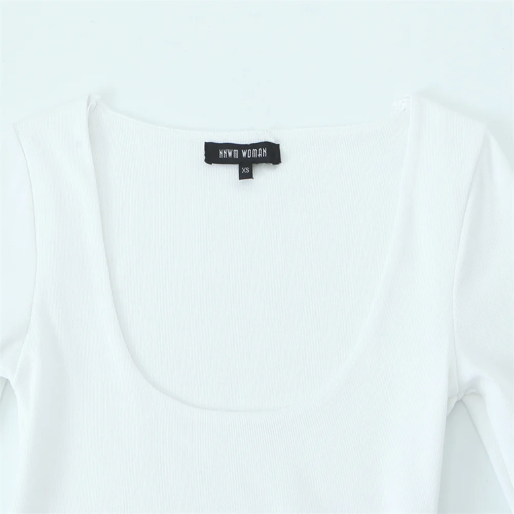 Taop&Za 2024 Spring Square Neck White Short Spliced Short Skirt Style Hem Long sleeved Top for Women
