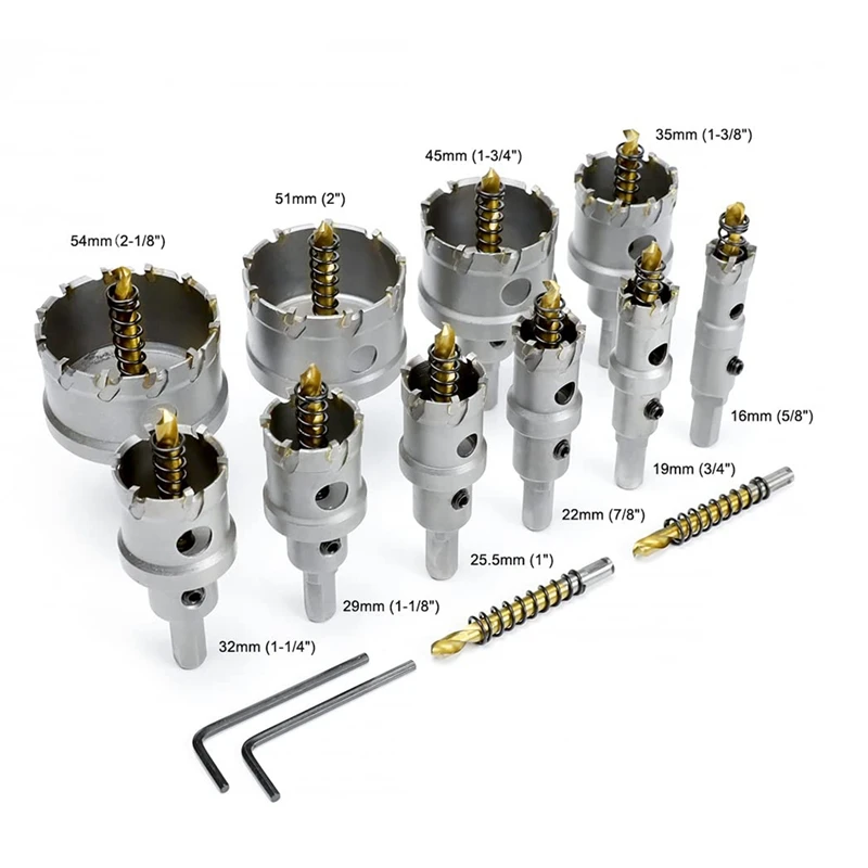 Kit de sierra de 12 piezas apto para metal duro, broca piloto de 5/8 pulgadas -2-1/8 pulgadas para metal, acero inoxidable, hierro, madera, plástico