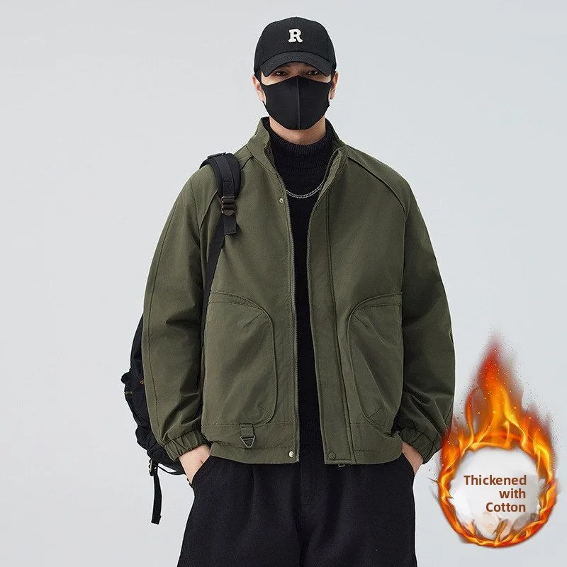 

Осенне-зимнее мужское хлопковое пальто с воротником-стойкой, объемное мягкое металлическое прямое длинное пальто на молнии, теплое хлопковое пальто