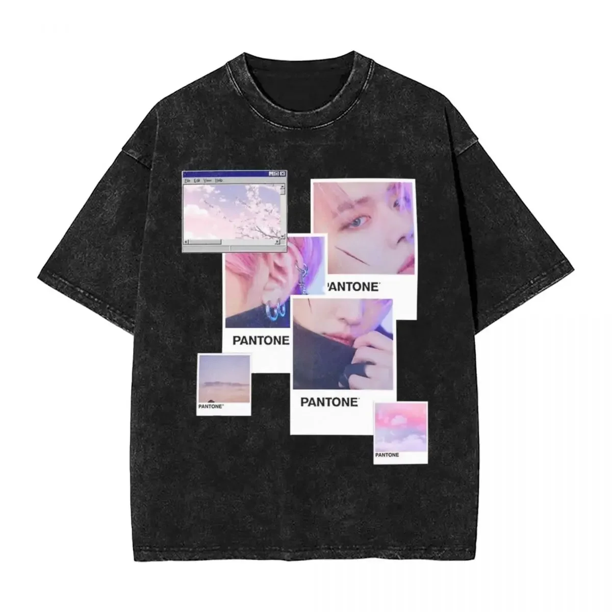 Korean Kpop Txt New Album Yeonjun Blue Hour Washed T Shirt Men Awesome Casual T-Shirts Beach Tee Shirt Print Oversized Clothing