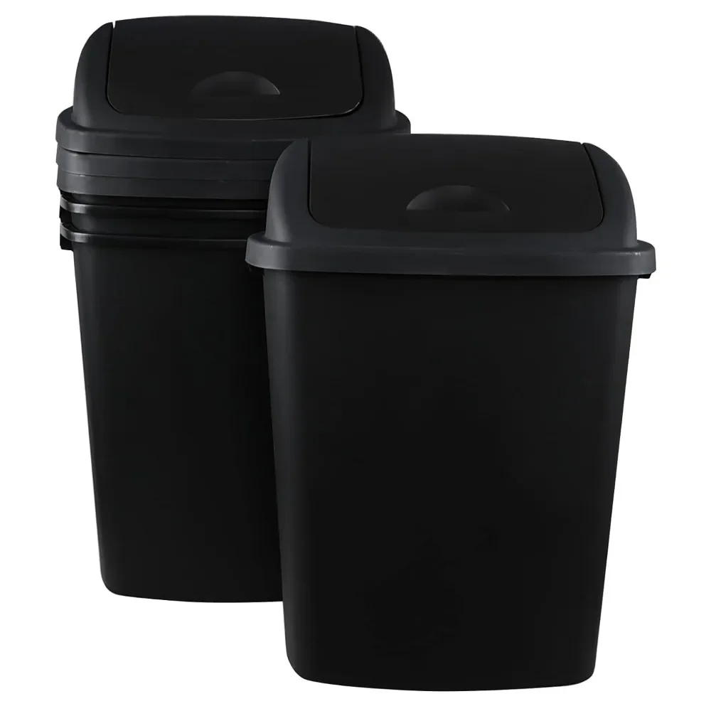 

18 Gallon Tall Plastic Kitchen Trash Can with Swing Lid, 4 Pack Large Plastic Swing Top Waste Bin, Black