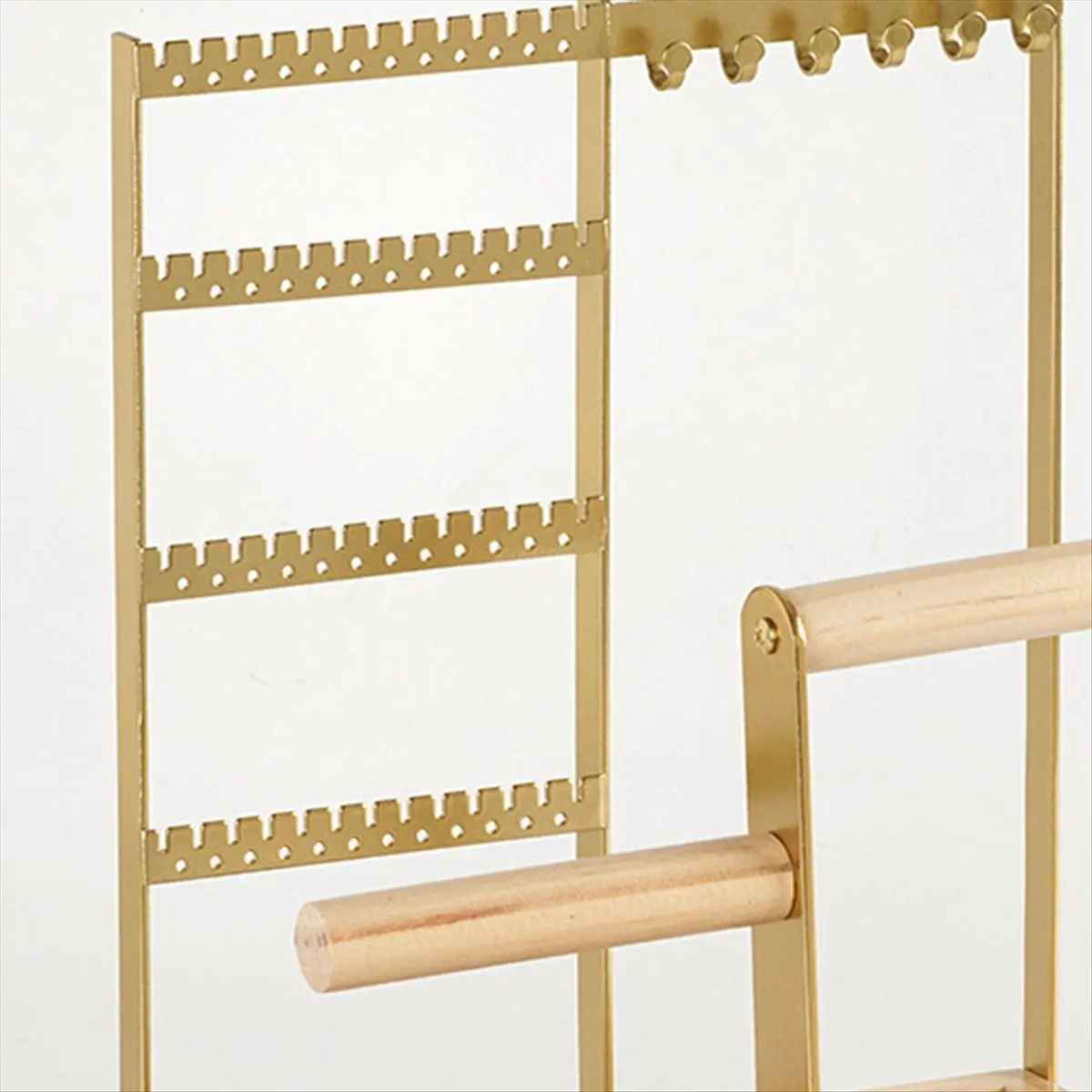 A38M Gold Jewelry Stand Removable Solid Wood Base Biaxial Jewelry Rack Earrings Necklaces Rings Jewelry Stand