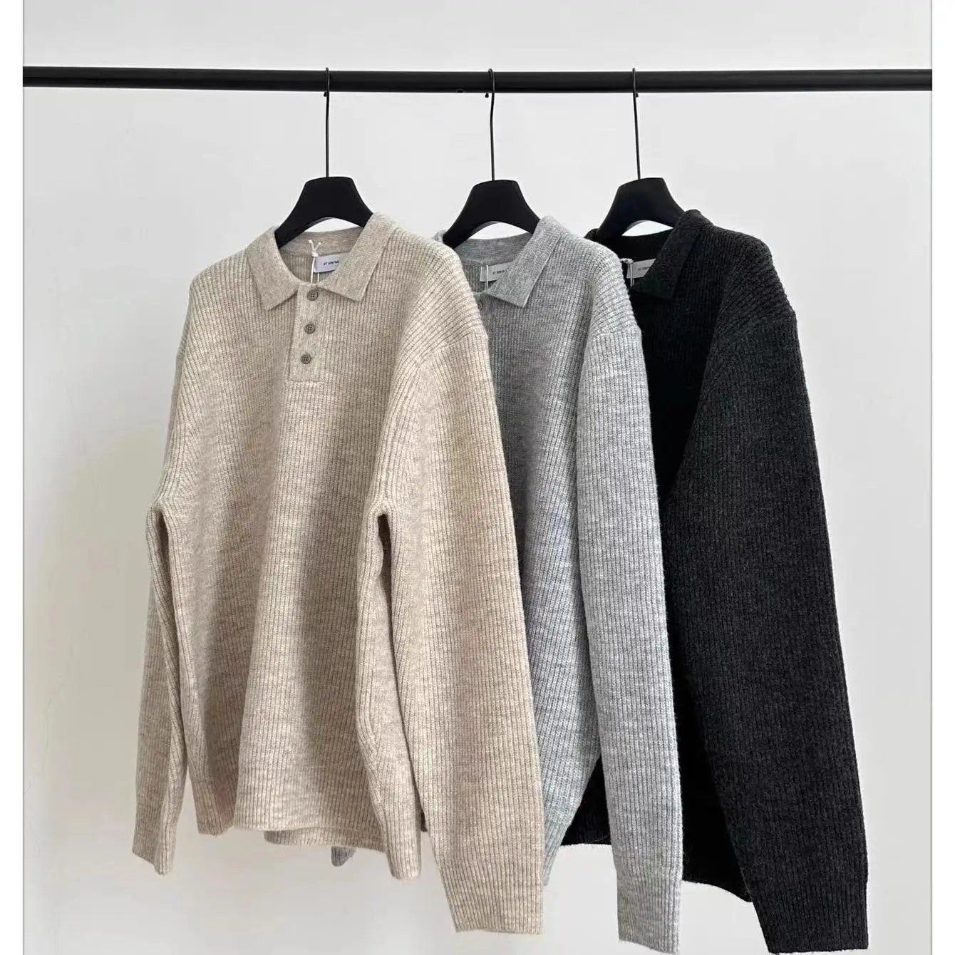 

Autumn Winter Men's Casual Long Sve Knitted Sweater Collar Warm Loose Fit Color Busin irt No Ironing Required