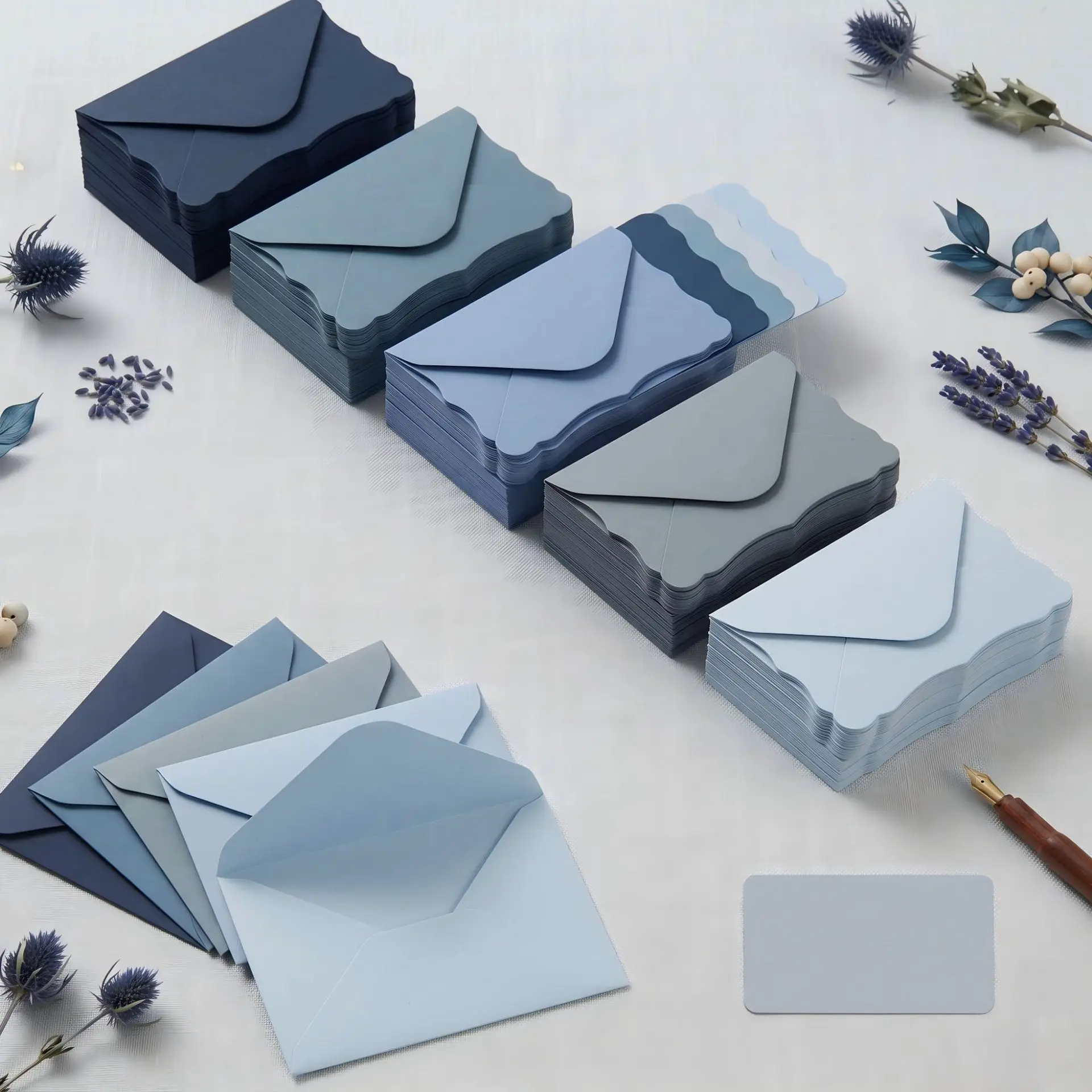 50pcs/lot 10x7cm Morandi‑style Greeting Card & Envelope 120g Paper Blue Envelopes for Wedding Invitation Busines Stationery