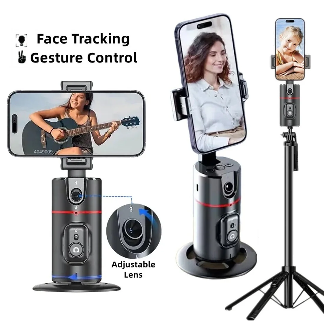 360 Degree Rotation Gimbal Stabilizer Selfie Stick AI Follow Face Tracking Desktop Tripod Phone Stand For Tiktok Smartphone Live