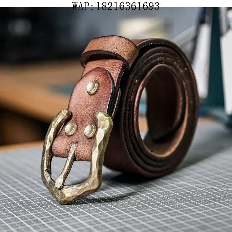 2026GOOD Handmade Belt Vegetable Tanned First Layer Cowhide Belt Pure Copper Buckle