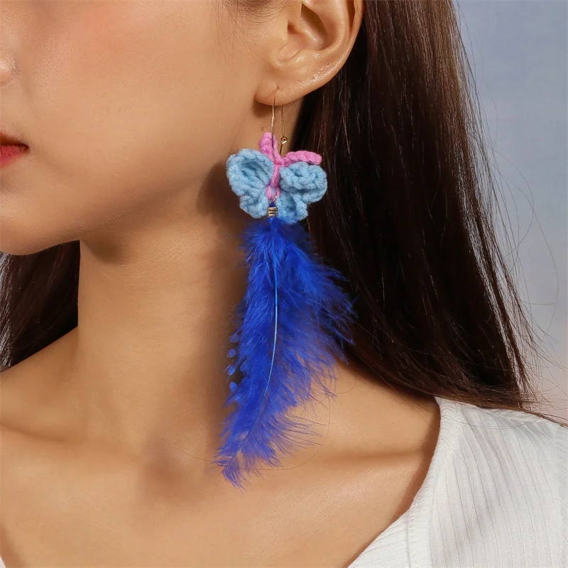 Aihua moderne große Feder Quaste Ohrringe für Frauen Vintage lange übertriebene Zigeuner Feder Ohrringe Party Schmuck Accessoire – Detail 1