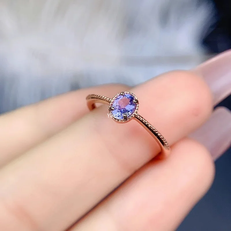 Jewelry Vintage 925 Sterling Silver Natural Tanzanite Ring for Women Party VVS Grade 4mm*5mm Gemstone Ring Gift for Girl