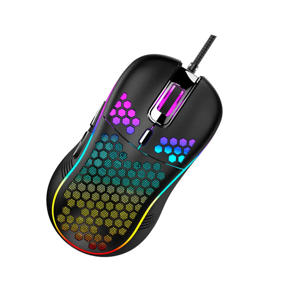 1 Stück ausgehöhlte RGB-Gaming-Maus mit Hintergrundbeleuchtung, schwarz, ergonomische kabelgebundene Computermaus, Waben-Kühldesign, perfekt für das Büro
