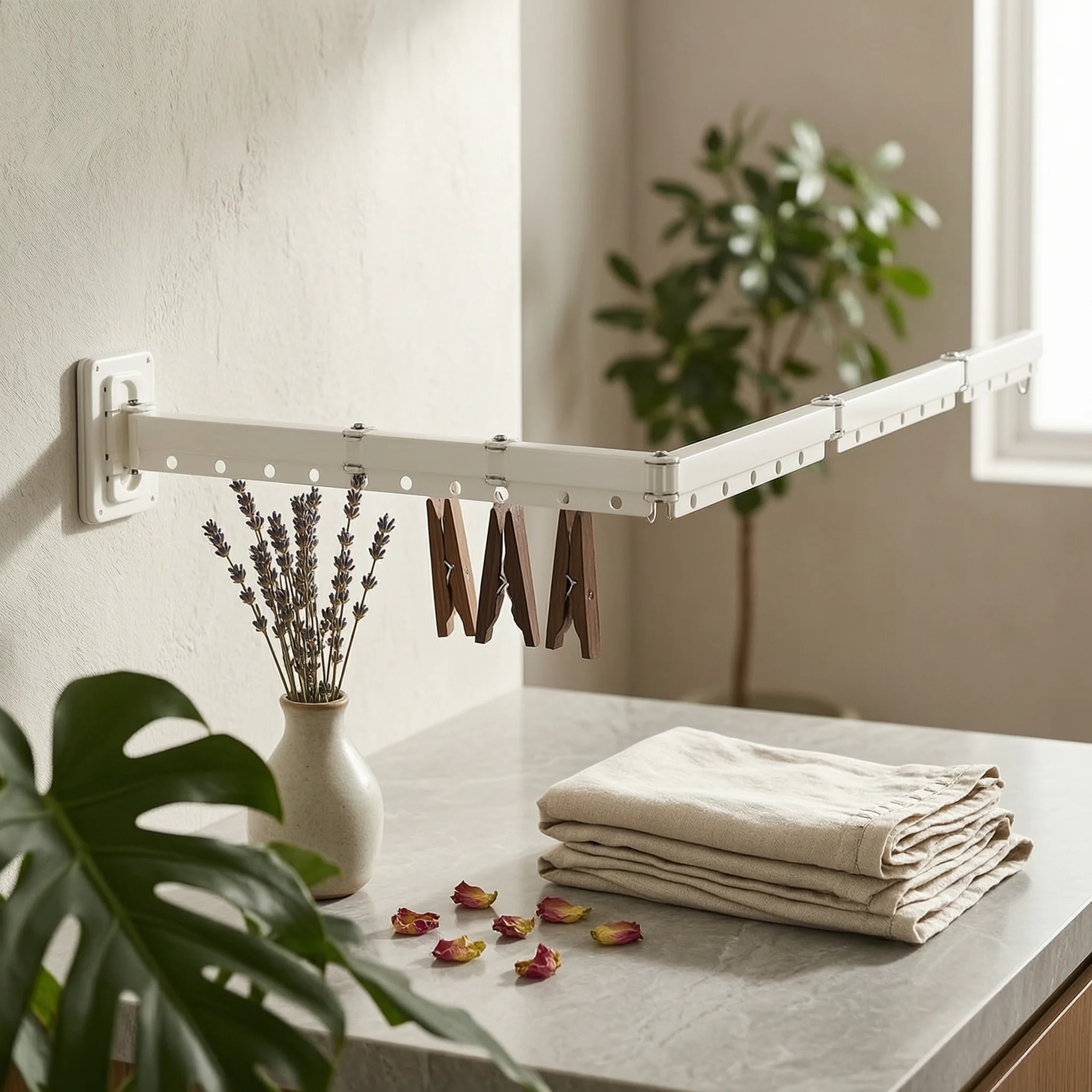 Wall Hanger with Folding Arm Space-Saving Wall-Mounted Clothes Rack Garment Rack Fold-Away Rust Resistant for Laundry Room