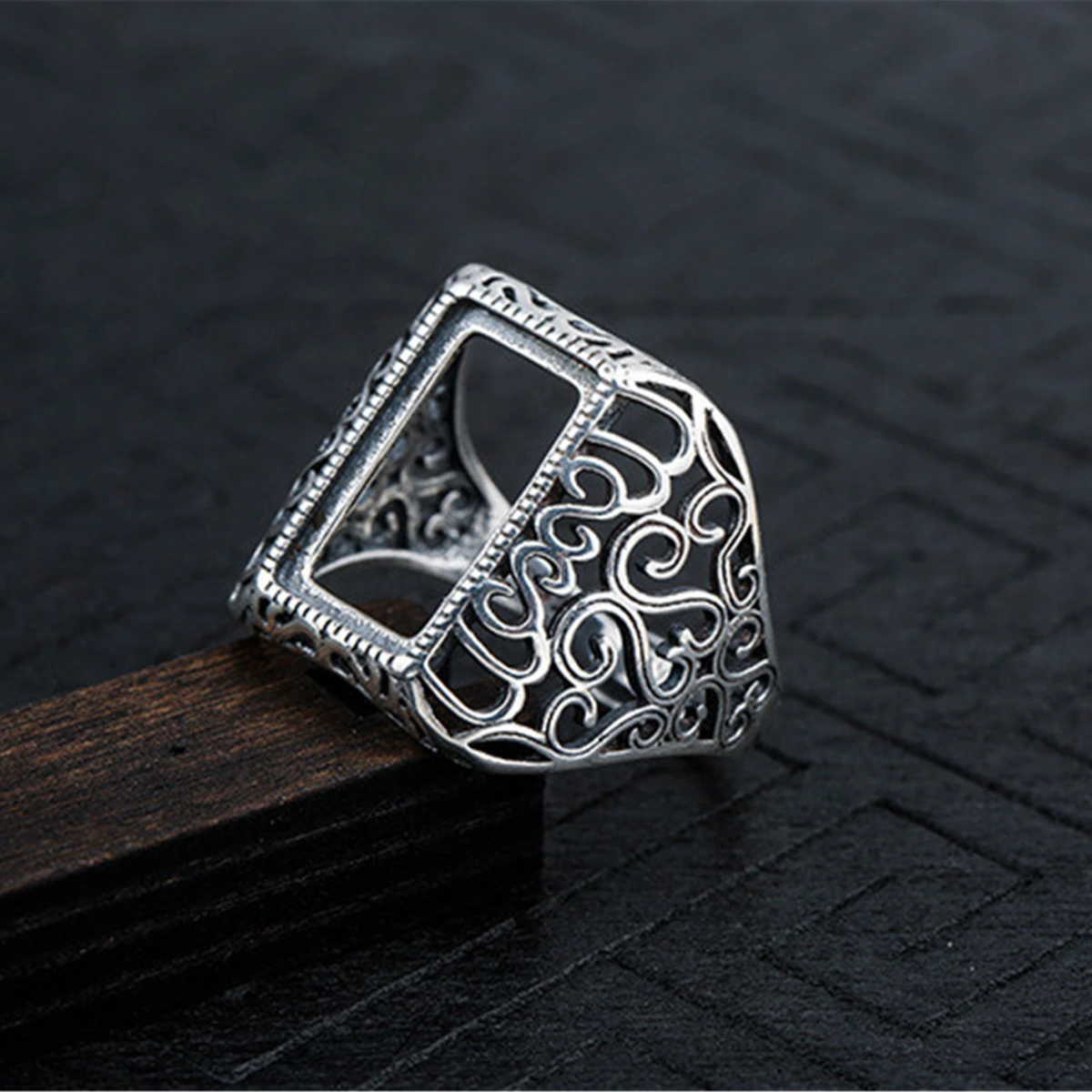 Ring Base (10x16mm Rectangle Blank) Adjustable Thai Sterling Silver Ring Blank Retangle Ring Setting R1462B