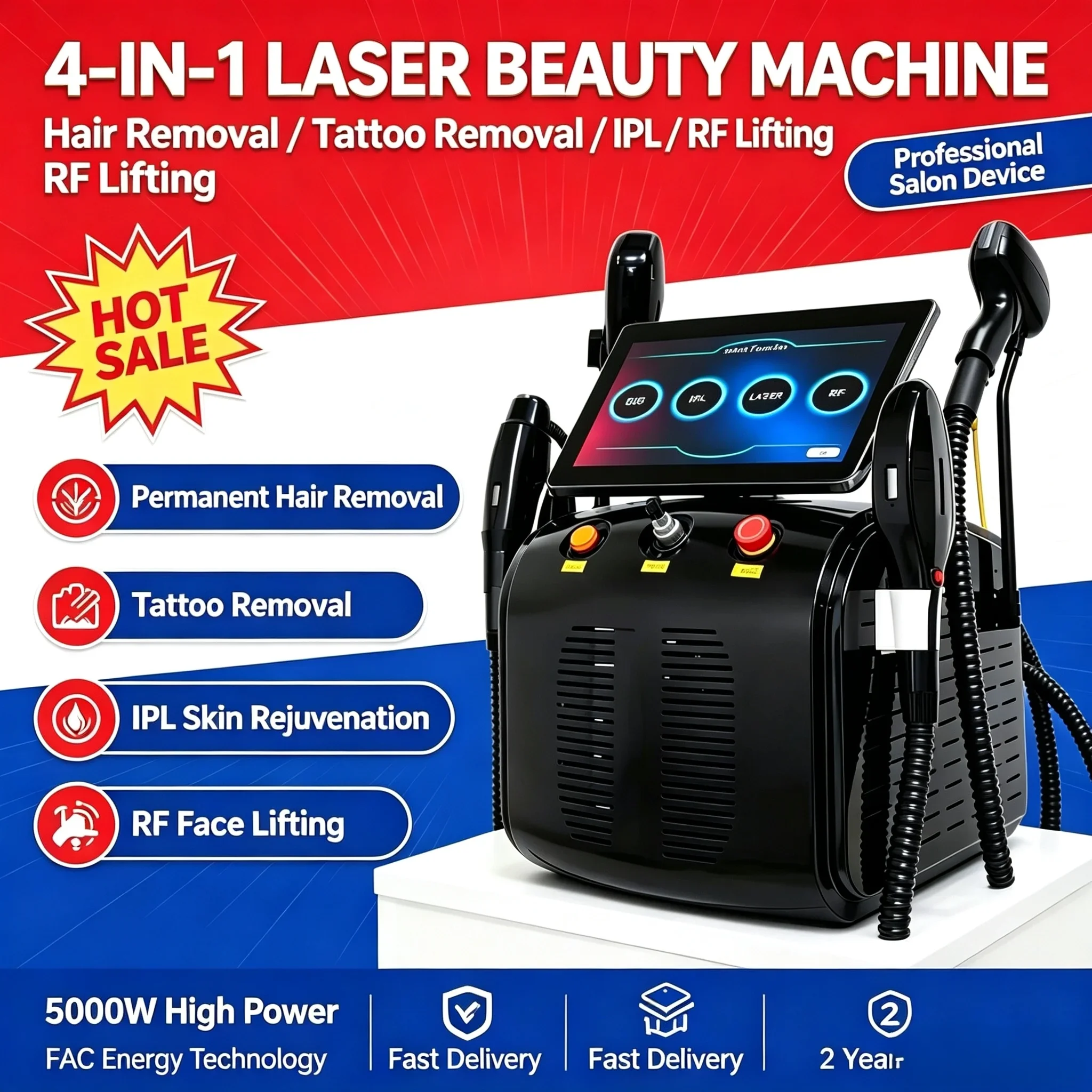 4in1 808 Diode Hair Removal Machine Alexandrite 5000W Picosecond IPL RF Skin Firming Tattoo Wash Brow Photon Rejuvenation