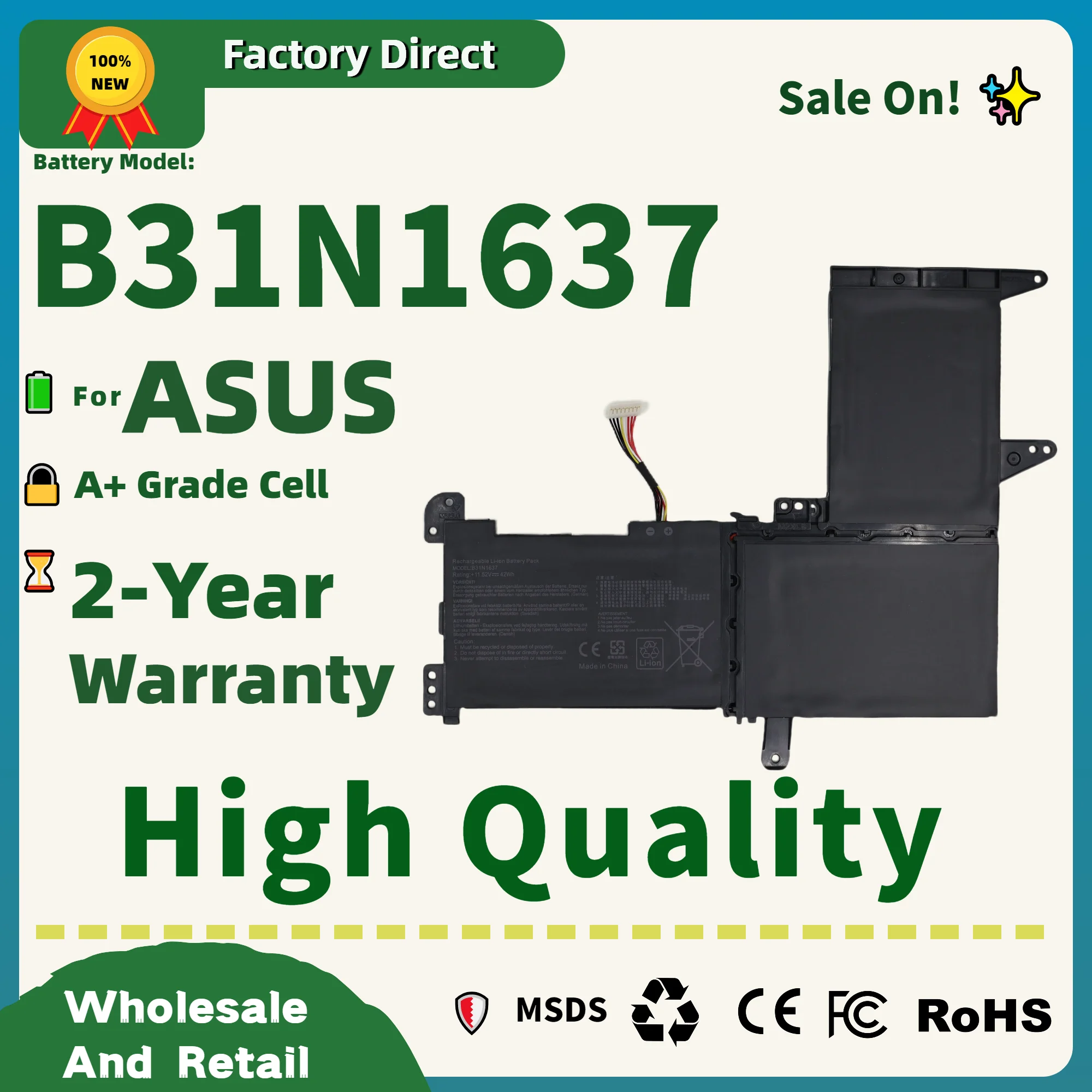 

FRLAN B31N1637 C31N1637 Laptop Battery for ASUS VivoBook X510 X510U X510UQ X510UA S510U S510UF S510UQ F510U F510UA F510UQ