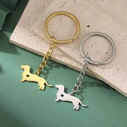 2024 new cute cartoon dog pendant with chain keychain hollow-out love dachshund dog fashion stainless steel keychain jewelry