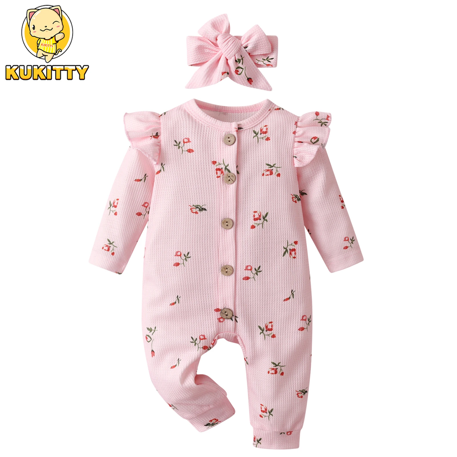 Spring Autumn Newborn Infant Baby Girl Romper Clothes Knit Long Sleeve Jumpsuit Playsuit with Bow Headband Clothing for Girls