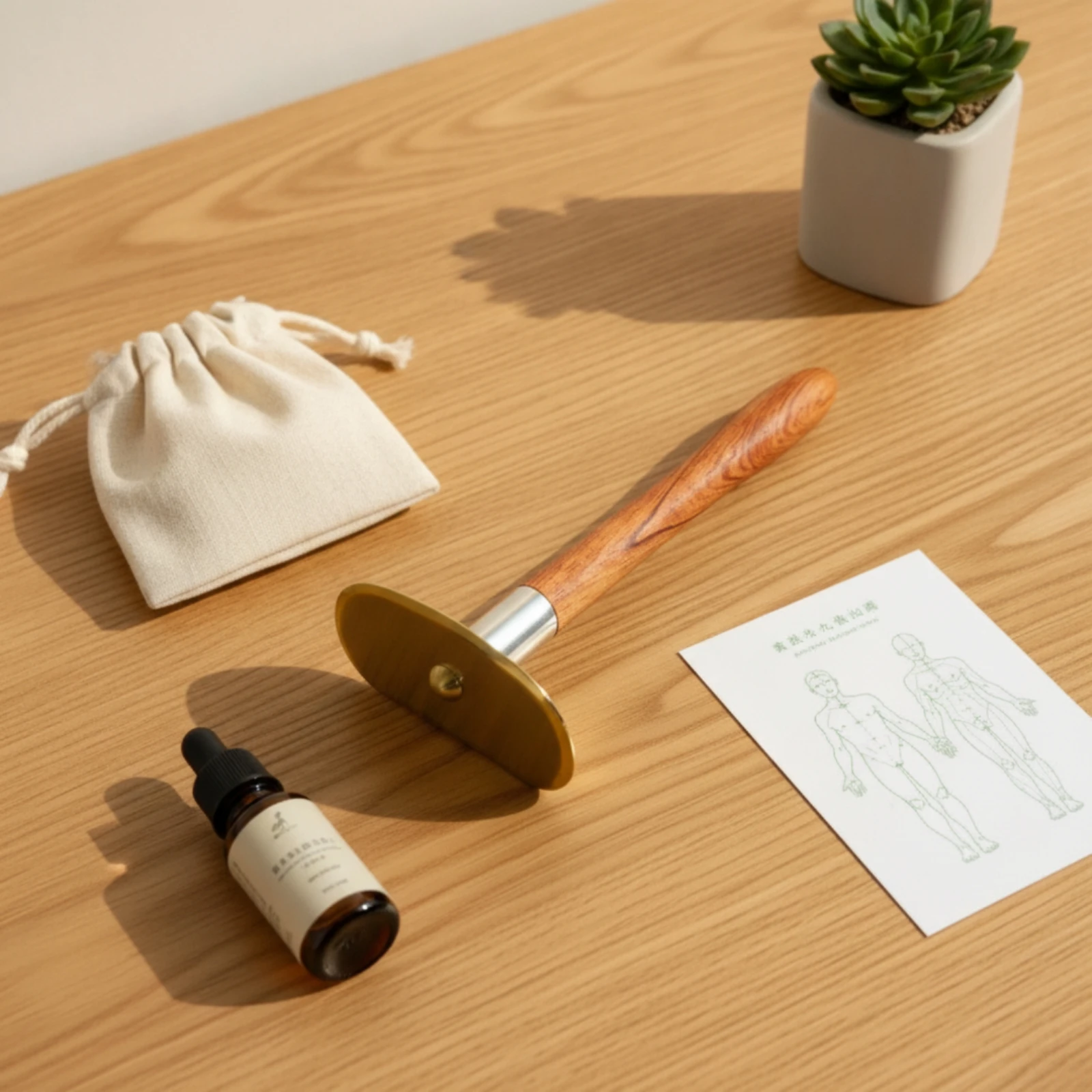 Gua Sha Scraper with Wooden Handle Polished Scraper with Wooden Handle Metal Gua Sha Board Sturdy Manual for Adults, Massage