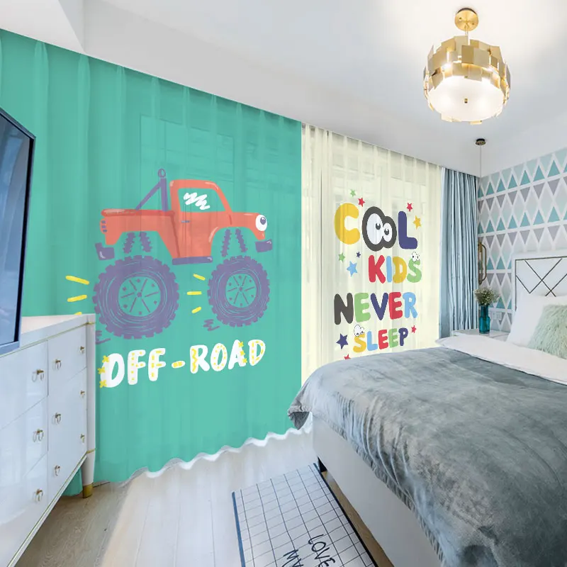 

Modern 3D Cartoon Car Digital Printed Curtains for Boys' Bedroom Nordic Semi-blackout Screen Curtains for Kids Children' Room