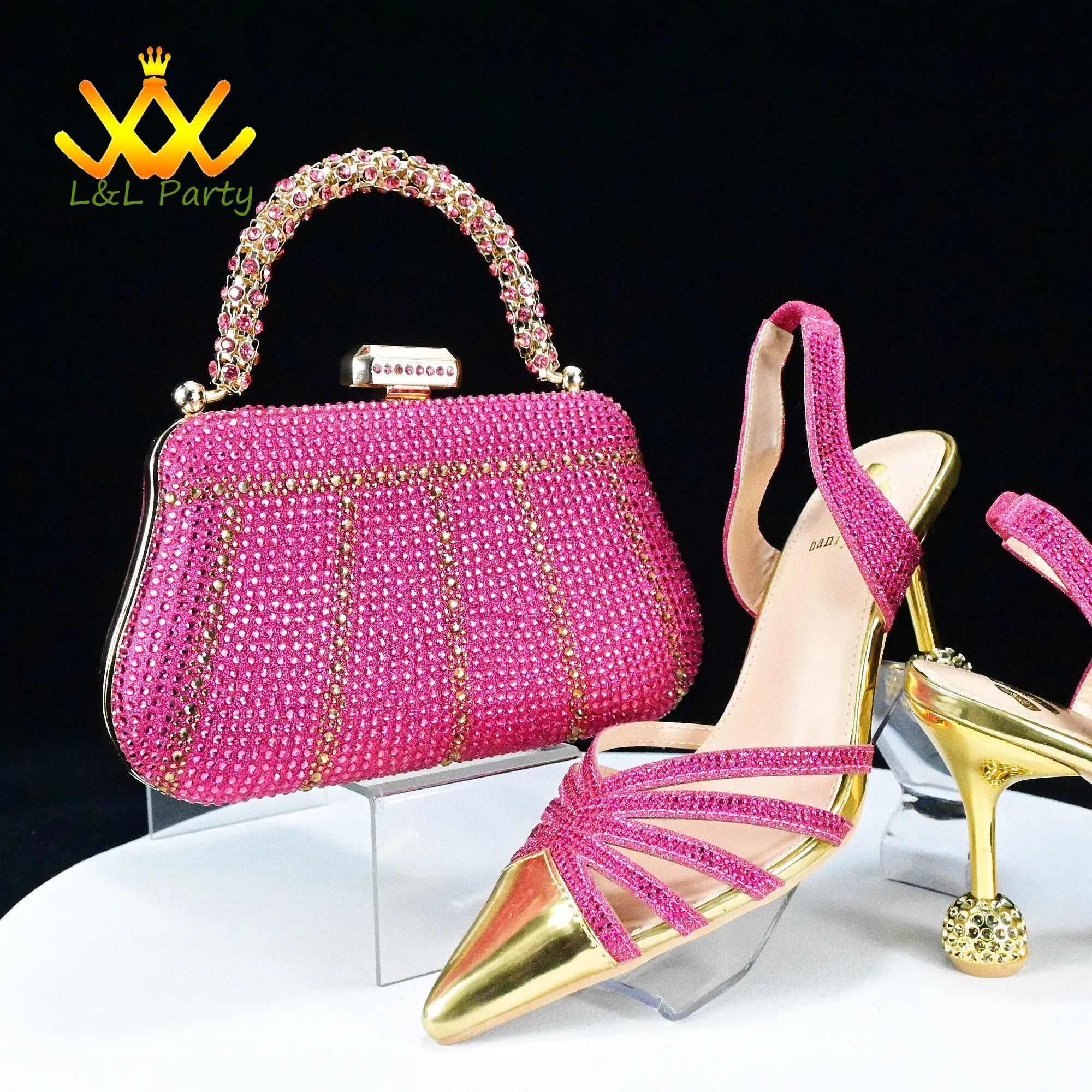 2024 Splicing design High Quality Italian Women Shoes and Bag to Match in Fuchsia Color Italian Classics Style For Garden Party