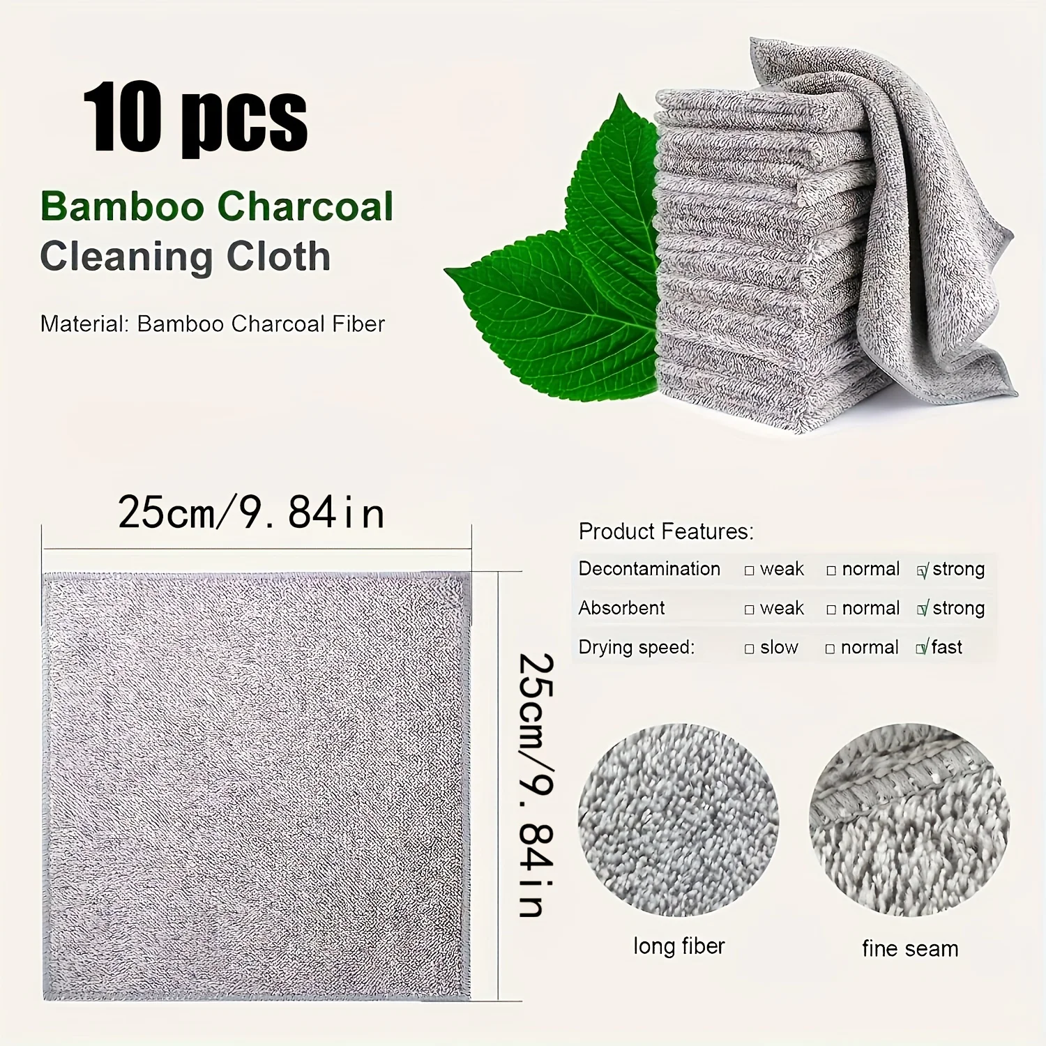 5/10/20pcs Premium Quick-Dry Bamboo Charcoal Fiber Towels, Ideal for Car and Kitchen Grease, Microfiber Cleaning Cloths Set