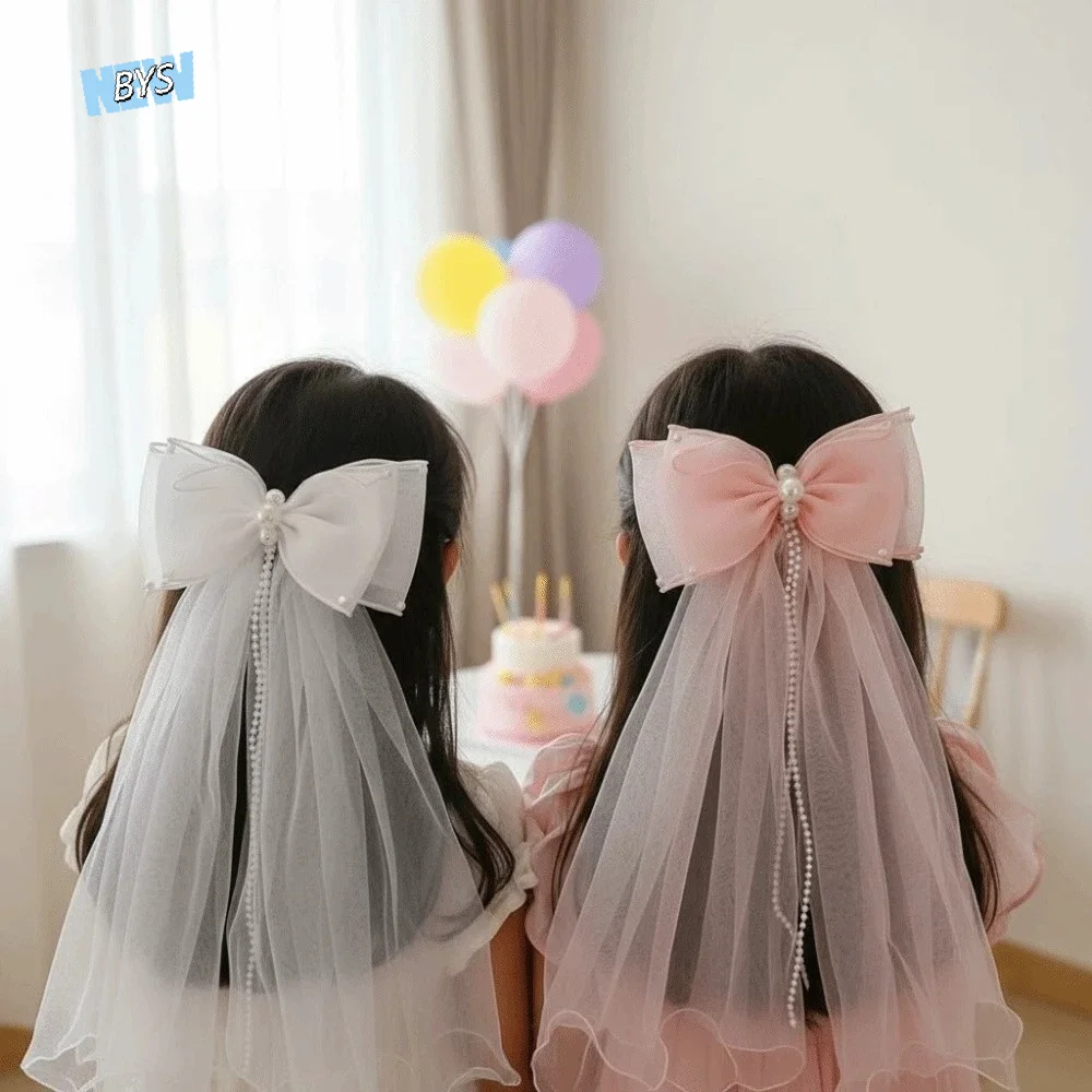 

Creative White Veil Hair Clip Mesh Bow Girls Head Gauze Rhinestone Polyester Bridal Tulle Photo Props