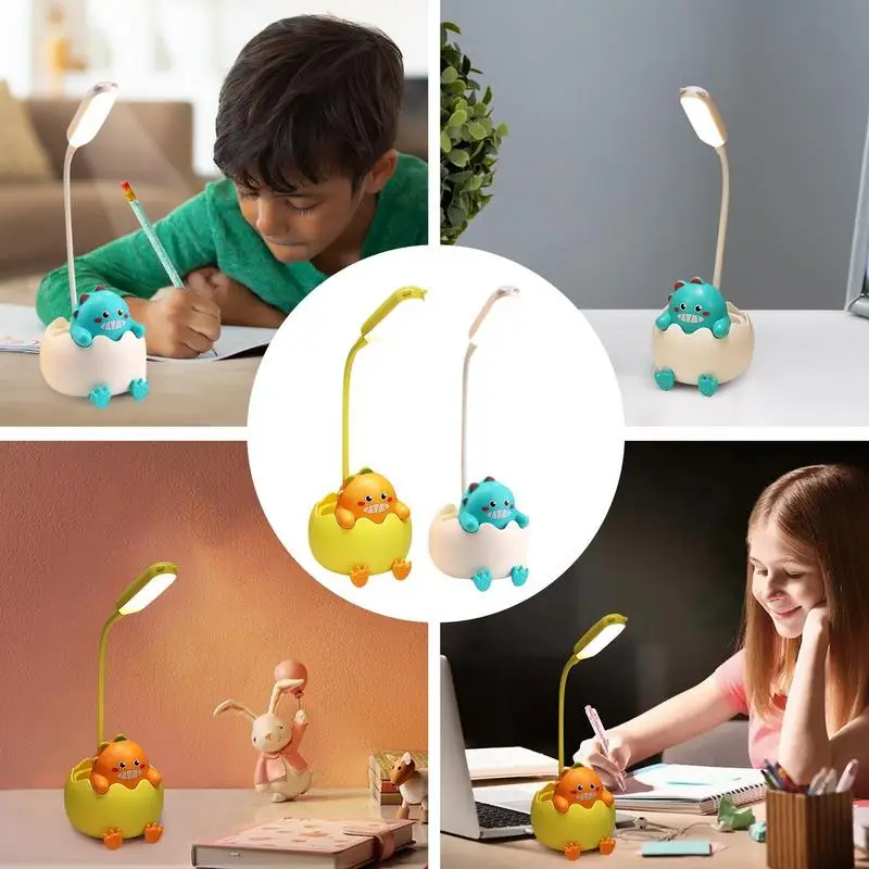 

Desk Lamp With Storage Dinasour Egg Children Cartoon LED Desk Flexible Gooseneck Rechargeable Eye Caring Desk Lamp For College