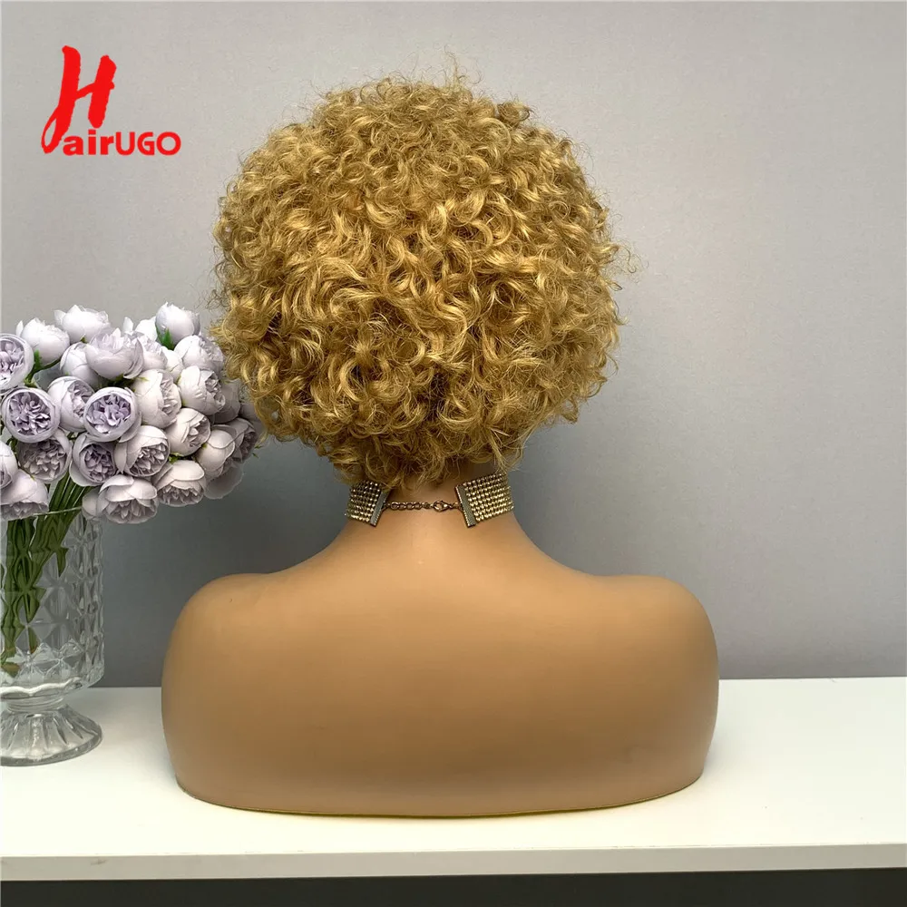 Perruque Naturelle Courte Coupe Pixie pour Femme, Cheveux Bouclés, Blond Ombré, 13x1, T1B/27