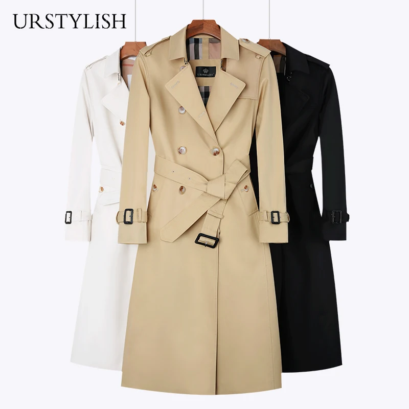 

women's windbreaker Long knee length Rainproof trench double-breasted Cotton England check lining Classic tailoring trench coat