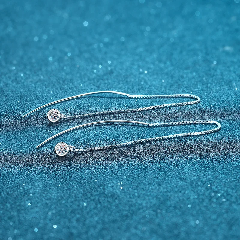 

18K Gold Inlaid Women's Earrings, Simple Tassel Earrings, 10 Point Circular Packaging, Mozambique PT950 Platinum Earrings