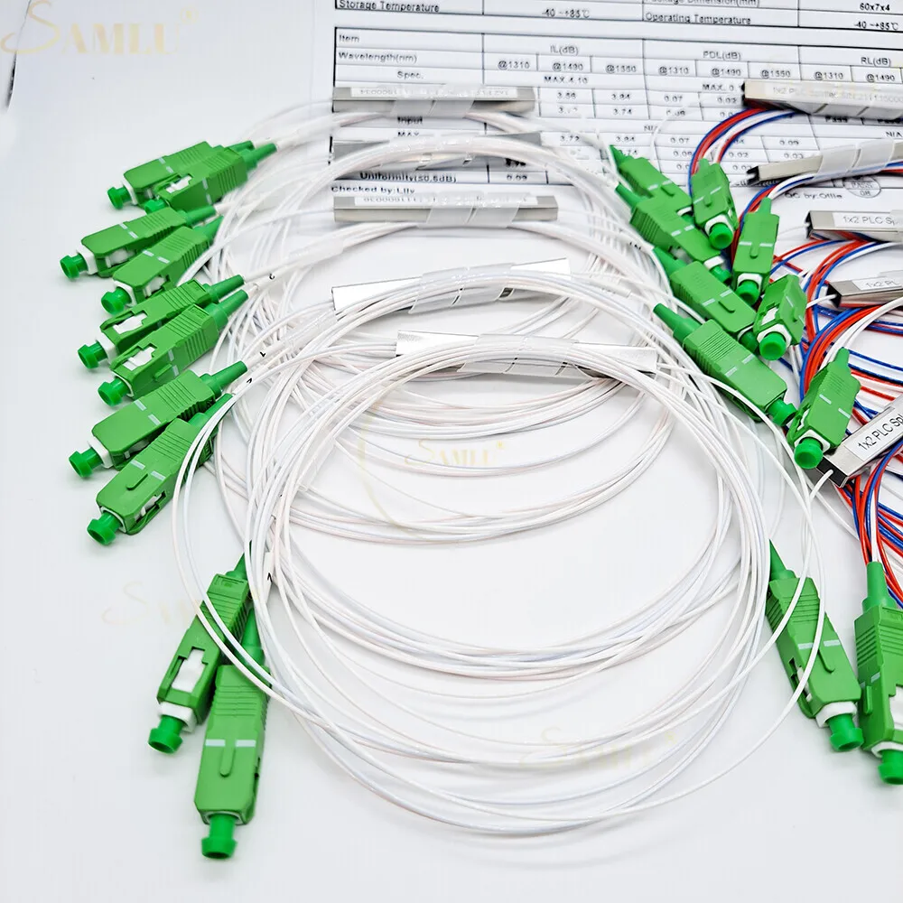 Imagem -03 - Mini Divisor de Fibra Óptica 1x2 1x4 1x8 1x16 Plc sc Apc sm Único Modo 0.9 mm Tubo de Aço G657a1 Lszh 1m Ftth 10 Pcs Lot