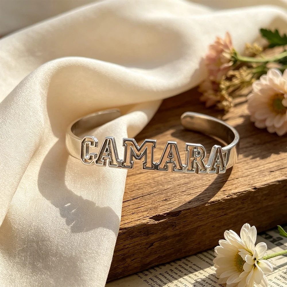 Personalized English Name Customization Women's Fashion Open Bracelet with Simple and Premium Sense for Daily Matching Date Wear