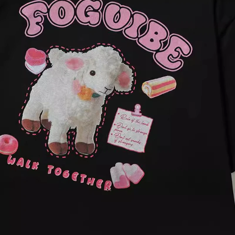 لطيف خروف تي شيرت مطبوع شارع العليا Harajuku قصيرة الأكمام الشارع الشهير التي شيرت بلايز الصيف المرأة عادية س الرقبة القوطي تي شيرت