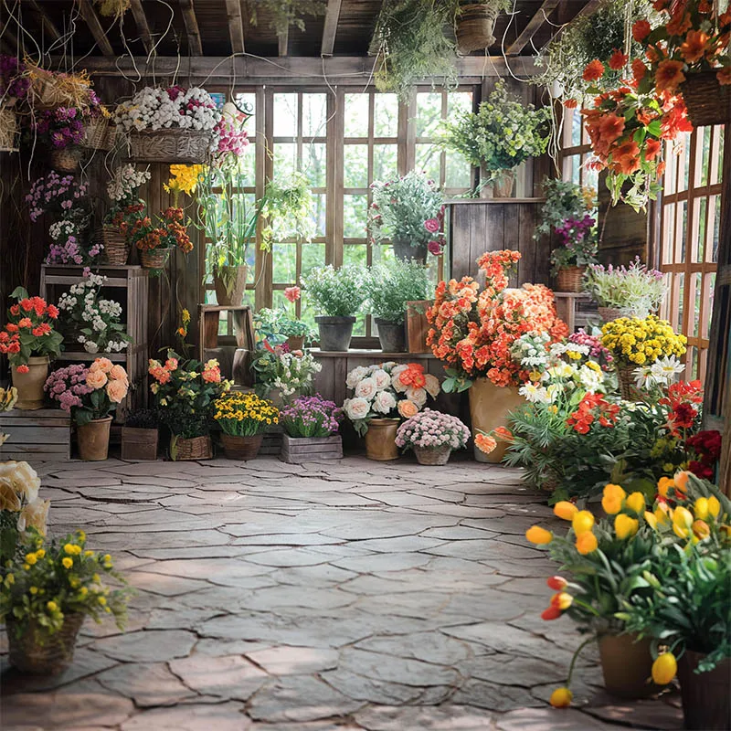 Mehofond-Toile de Fond Serres en Bois, Pots de Fleurs, Plantes Vertes, Décor de Photographie, ixd'Anniversaire Adulte Enceinte