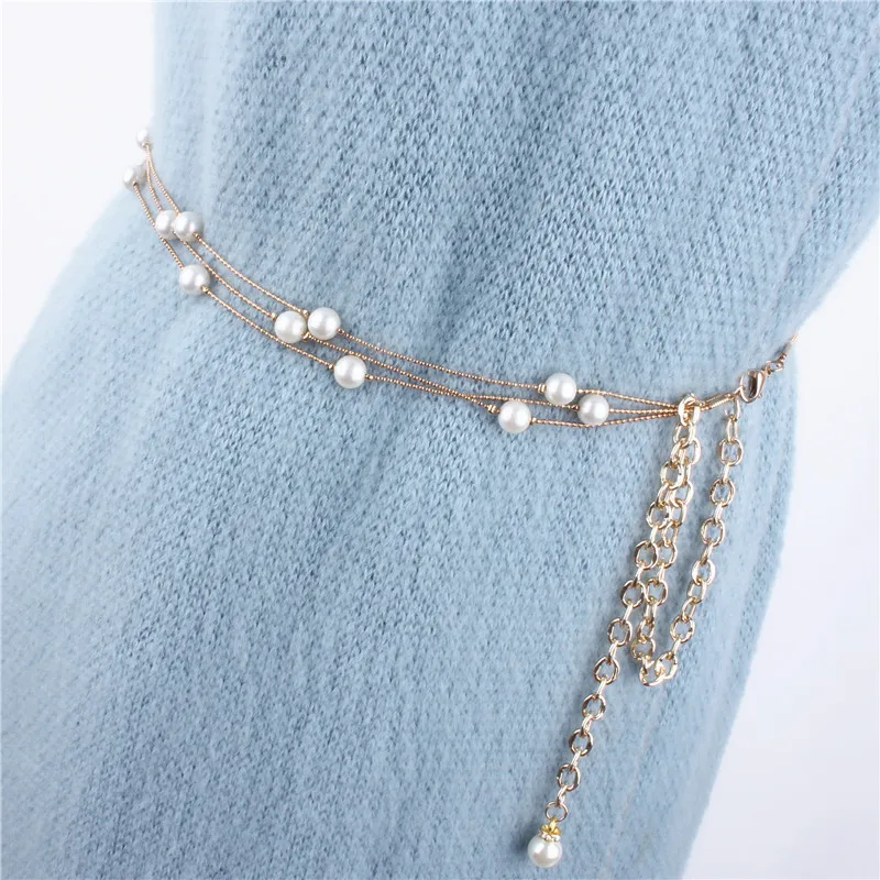 

Elegant Retro Pearl Waist Belts for Women Waistband Body Metal Chain Corset Belt Wedding Accessories Strap Ladies Girls Gifts