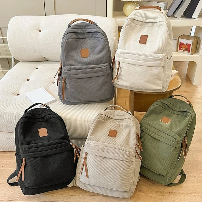 

H3CB Износостойкие вельветовые рюкзаки Эргономичный ремень с несколькими отделениями Сумка для книг Идеально подходит для учебы,