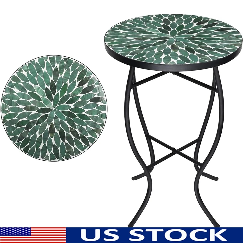 

Mosaic Outdoor Side Table Patio Tables Coffee Accent Round Glass Top Garden Balcony Plant Stable Durable Sturdy Backyard