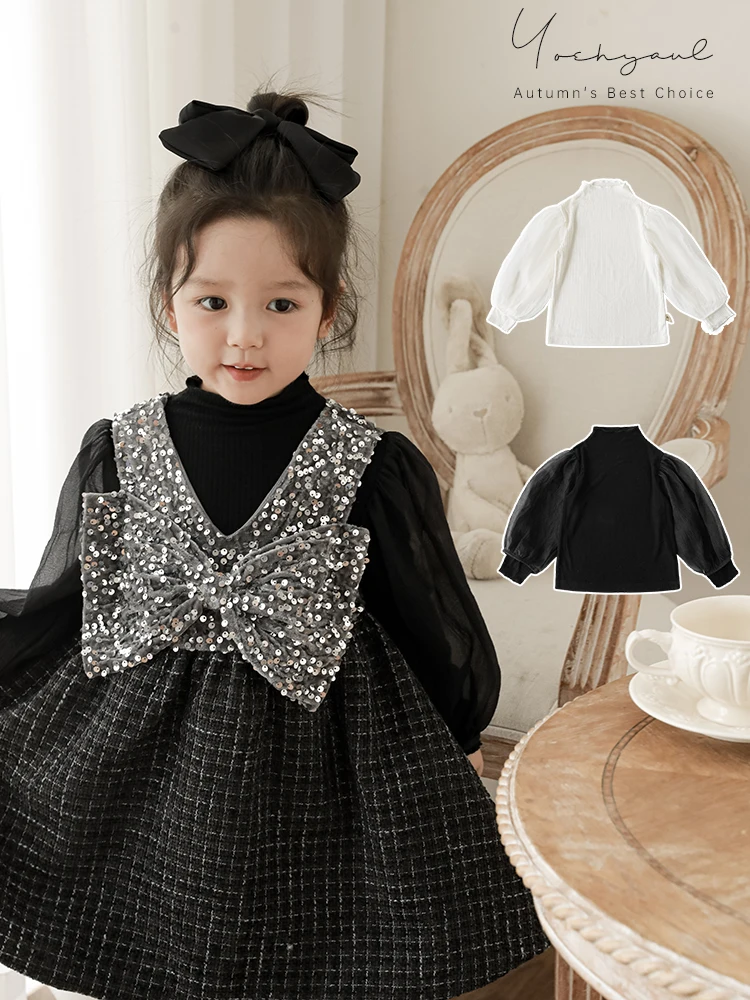 

Girls' Clothes 2023 Autumn Children's Sweet Bubble Sleeve T-shirt Trend