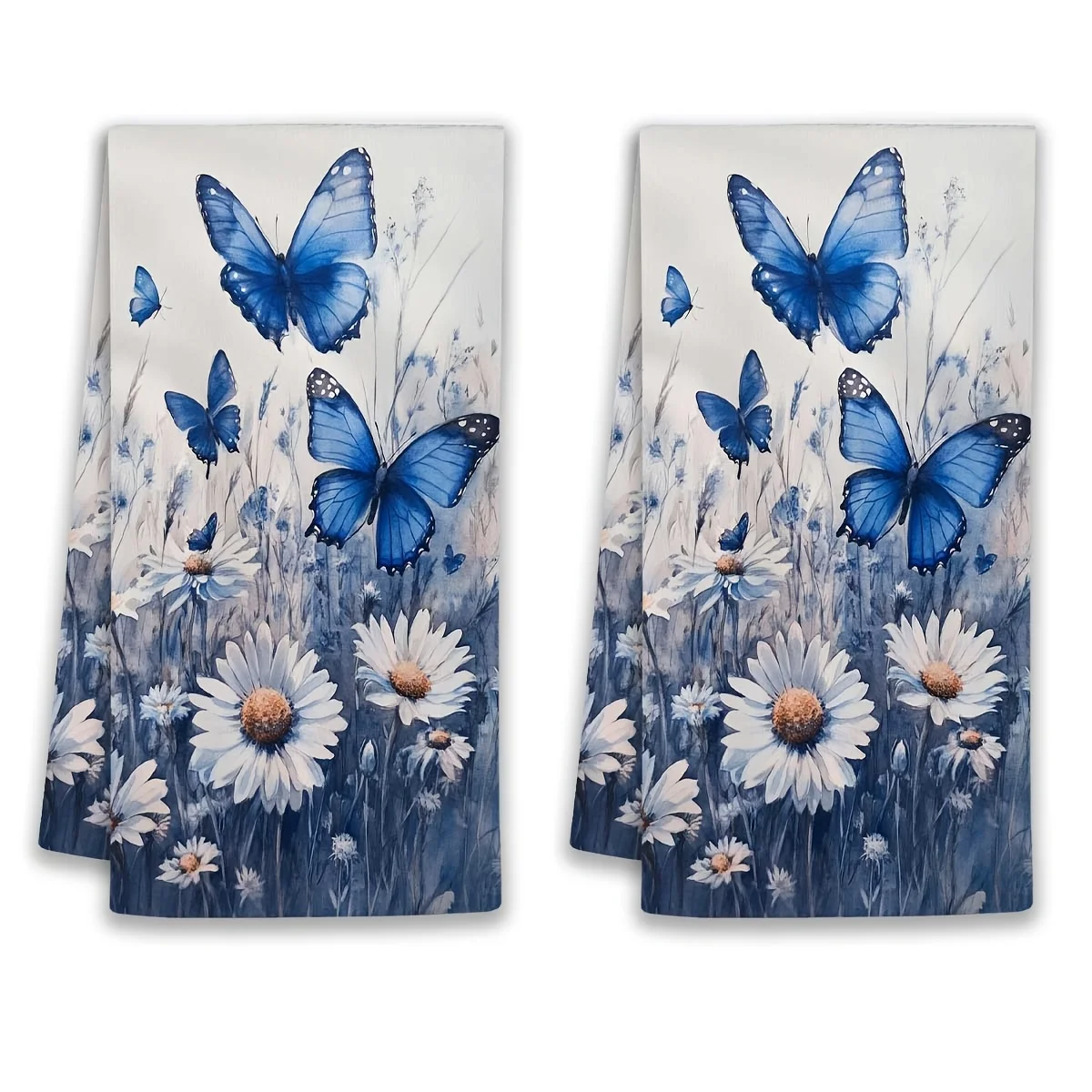 2-Piece bathroom towel blue butterfly daisy pattern kitchen towel set