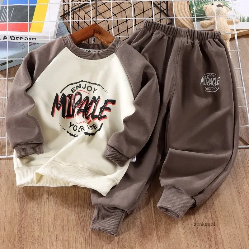 2Pc Children's Spring Autumn Set for Boys Stylish Autumn Outfit for Boy Sweatshirt Two-piece Set Clothing for Toddlers Babies
