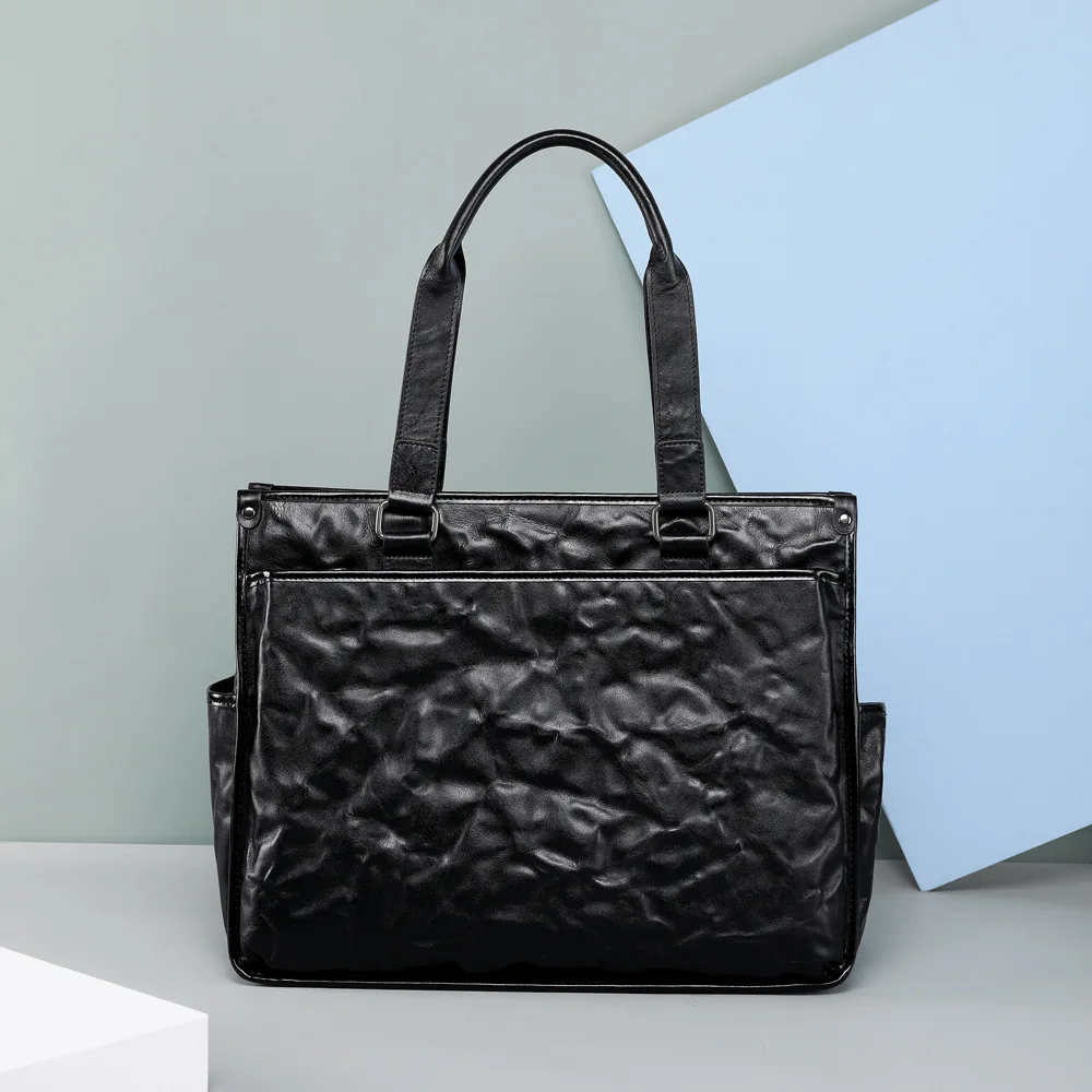 Top Layer Cowhide New Men's Handbag Large Capacity High-end Genuine Leather Tote Luxury Bag Briefcase Dropshipping Brief Case