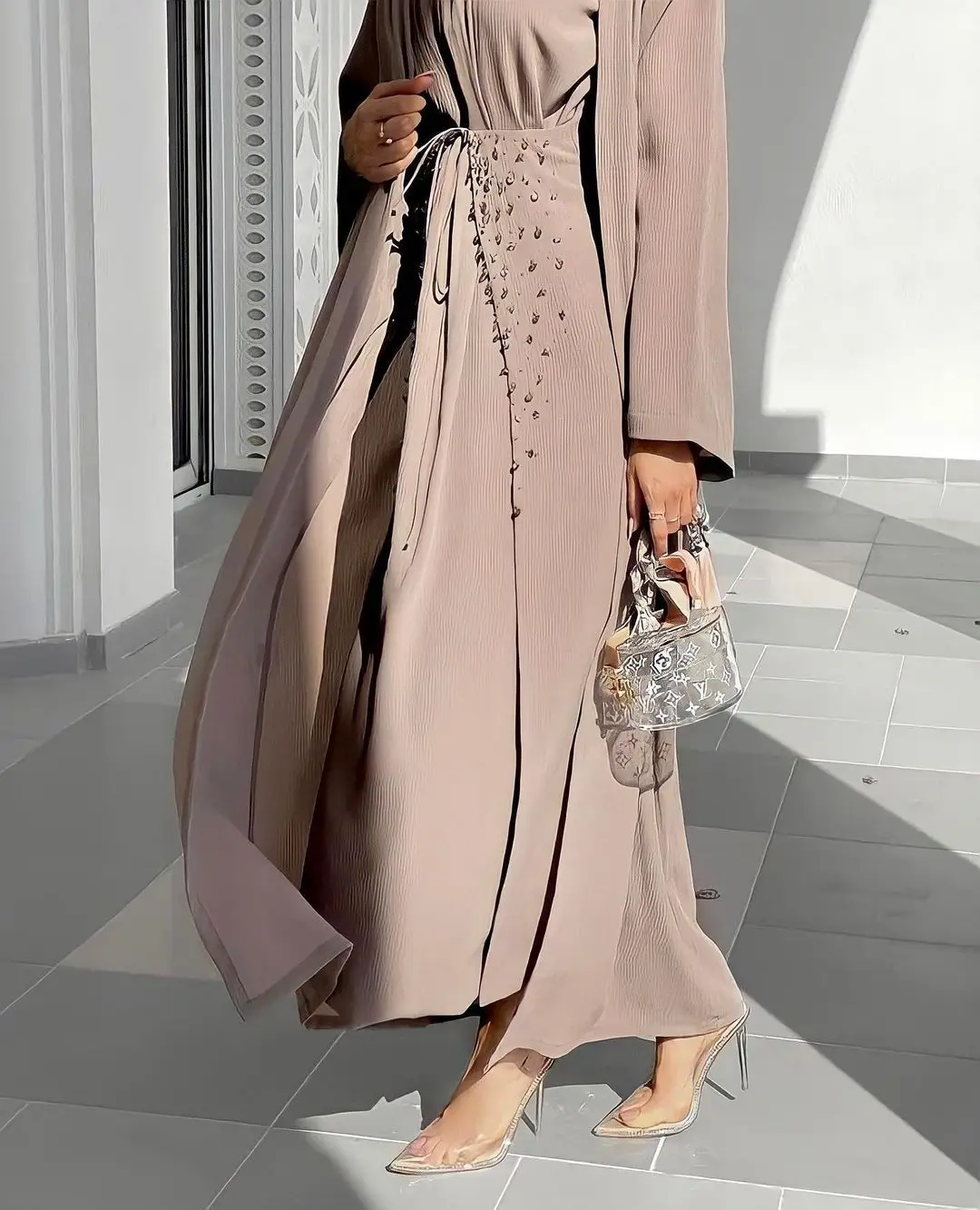 Bangladesh Abaya Muslim Dress Women 3 Piece Ser Evening Dresses Moroccan Kaftan Lace-up Islamic Clothing Hijab Vestidos