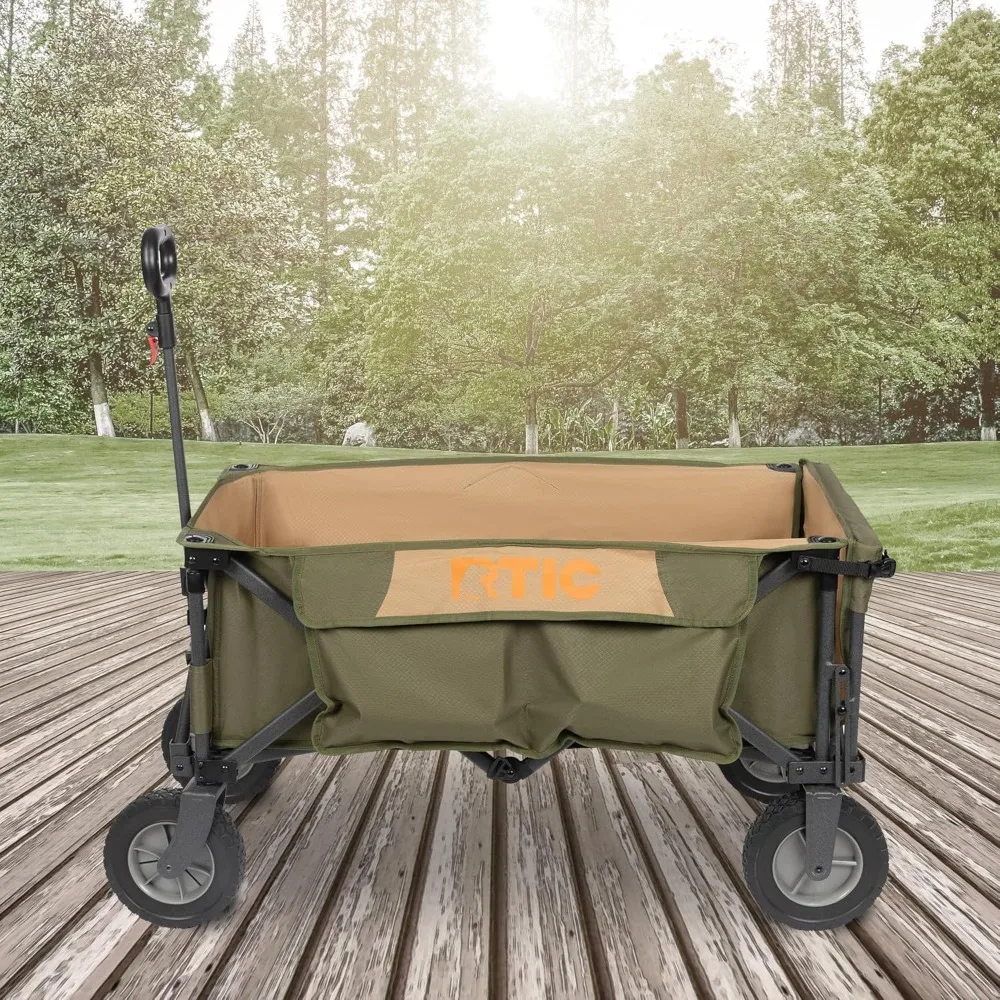 Carrinho utilitário dobrável todo-o-terreno com recurso push-pull para camping, portátil e dobrável, ideal para aventuras ao ar livre