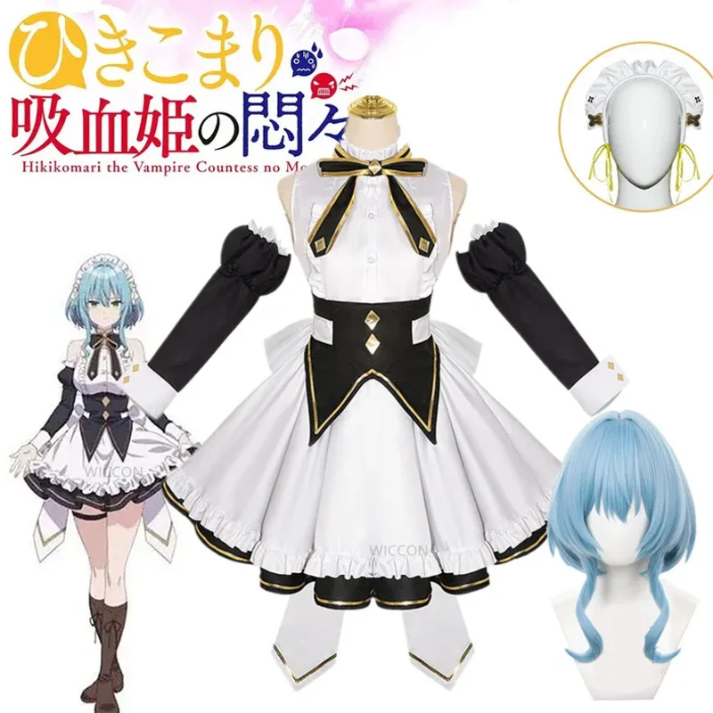 Villhaze Cosplay Anime Hikikomari the Vampire Costume Maid Dress Wig Set No Monmon Uniform Halloween Outfit for Women Costume